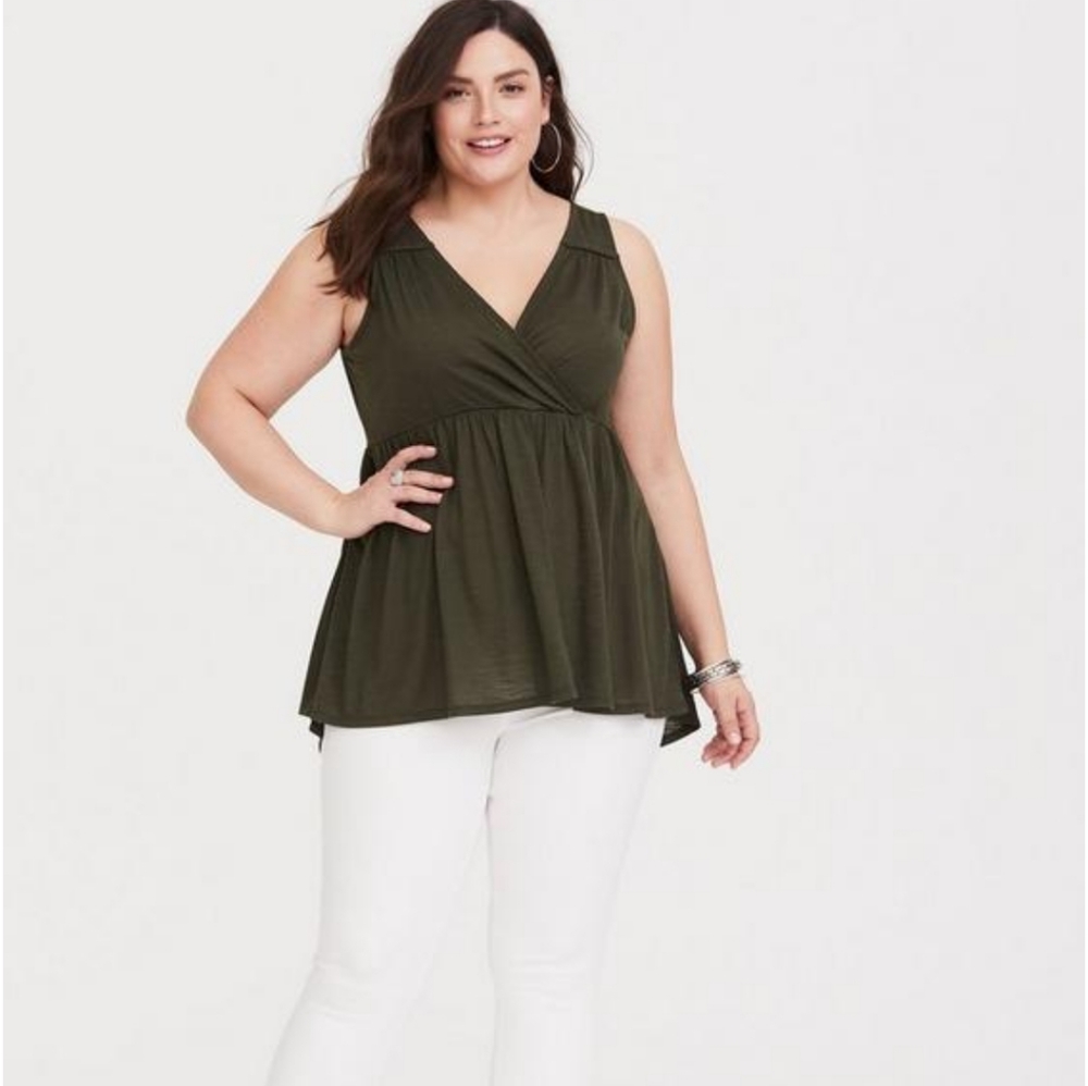Torrid - Olive faux-wrap babydoll top